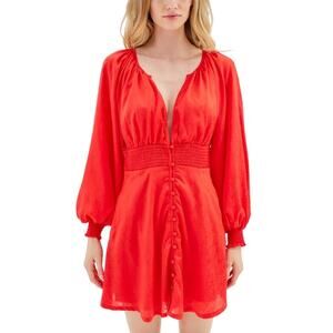 Urban Outfitters Rebecca Red Long Sleeve Jacquard Boho Holiday Mini Dress Small